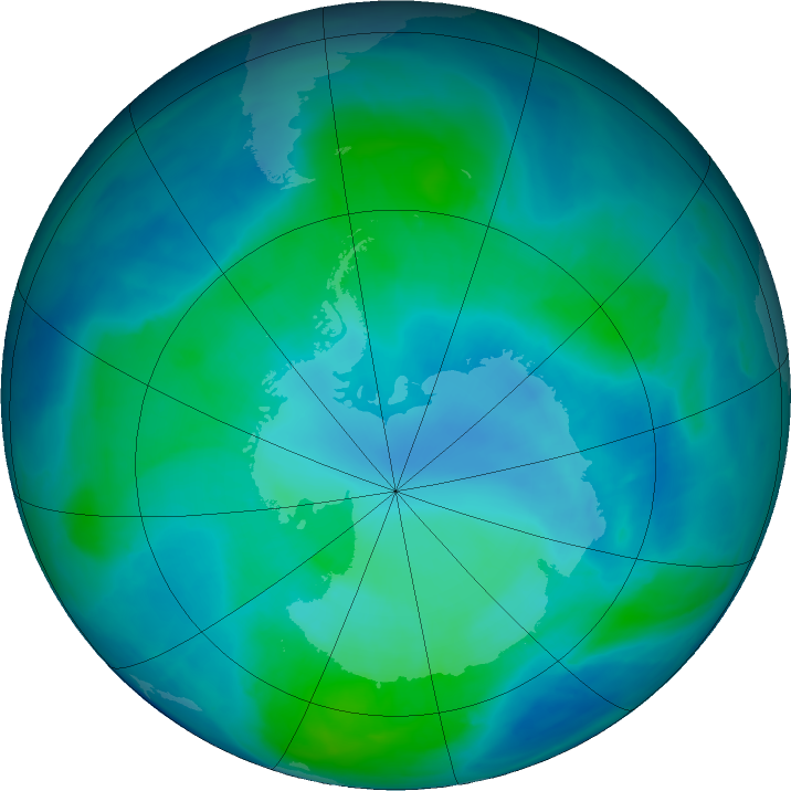 Antarctic ozone map for 14 February 2016